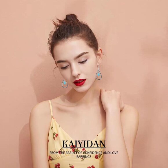 Turquoise Teardrop Shaped Vintage Long Summer Earring for Women Jewelry - Picture 7 of 10